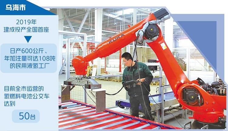 烏海海易通集團建成年產2000臺氫燃料電池發動機組裝線，工作人員正在調試設備