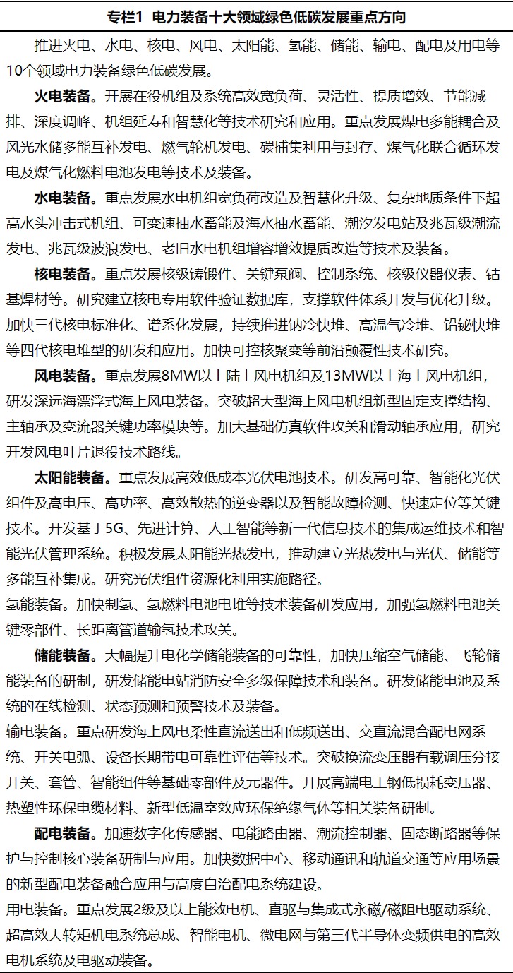 加快電力裝備綠色低碳創新發展行動計劃